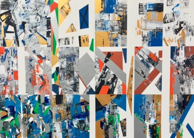 Abstraction 10 - 2017, peinture de Nadine Hardy, acrylique sur bois, 73 × 100 cm, 2017
