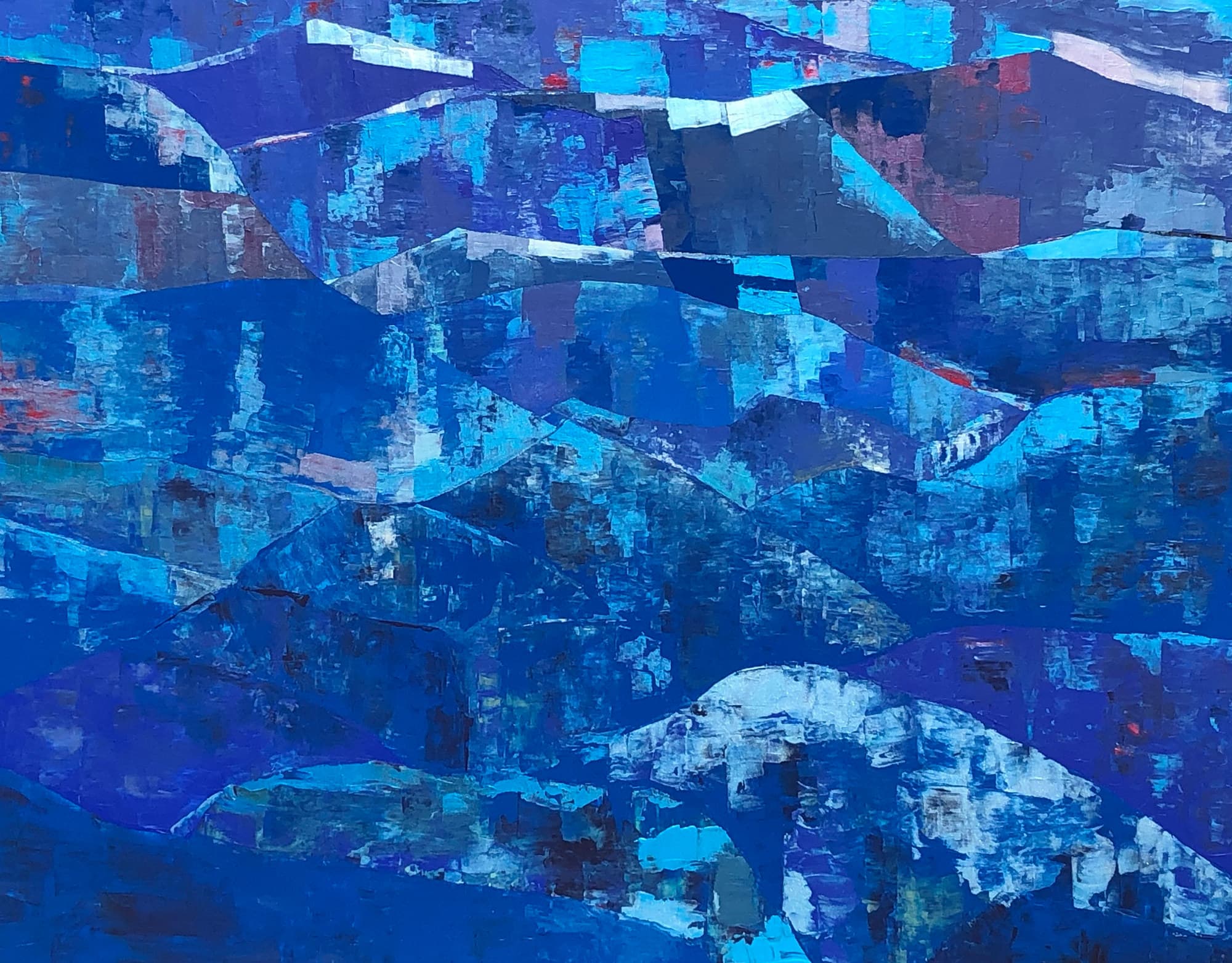 Blue 1-23, peinture de Nadine Hardy, acrylique sur bois, 80 × 100 cm, 2023