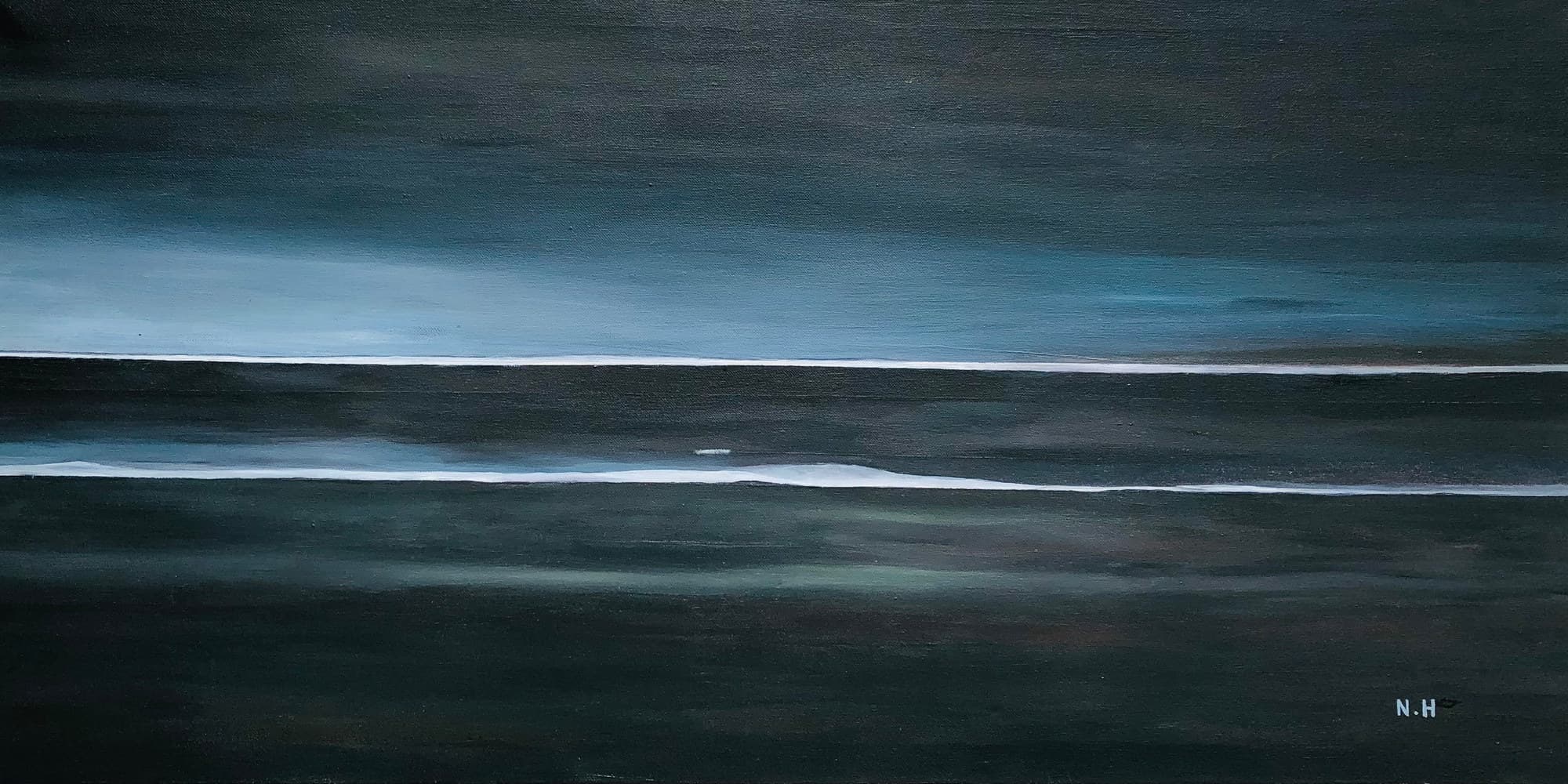 Blue II-22, peinture de Nadine Hardy, acrylique sur toile, 50 × 100 cm, 2022