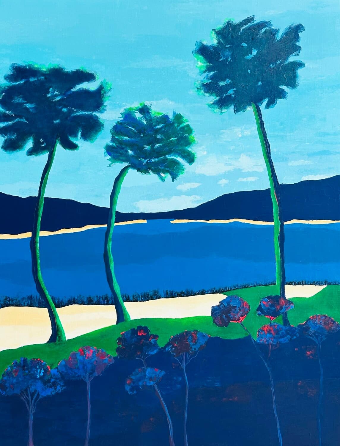 Écho de la nature abstraite, peinture de Nadine Hardy, acrylique sur bois, 116 × 89 cm, 2025