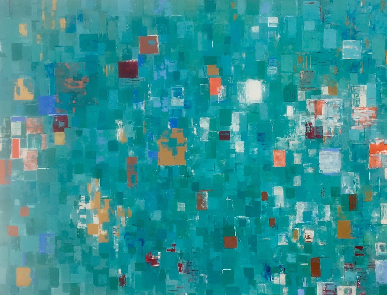 Génération 2018-I, peinture de Nadine Hardy, acrylique sur bois, 89 × 116 cm, 2018