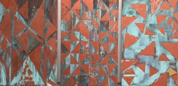 Iridescence I II III, peinture de Nadine Hardy, acrylique sur bois, 100 × 65 cm, 2016