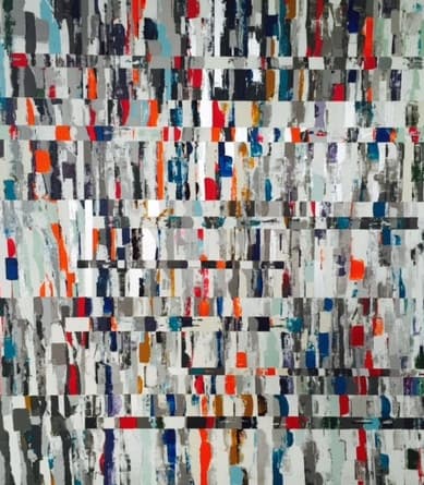 Rencontres, peinture de Nadine Hardy, acrylique sur bois, 122 × 109 cm, 2014