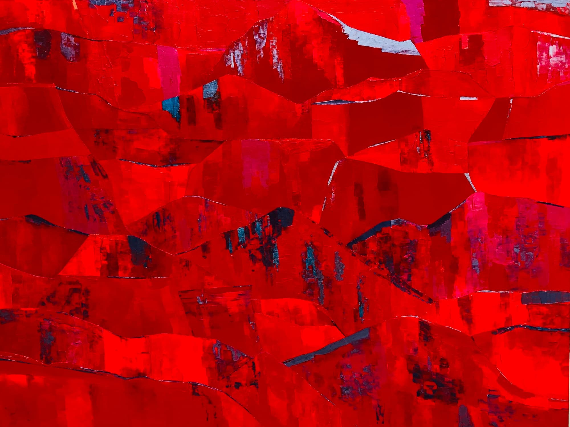 Rouge 1-23, peinture de Nadine Hardy, acrylique sur bois, 89 × 116 cm, 2023