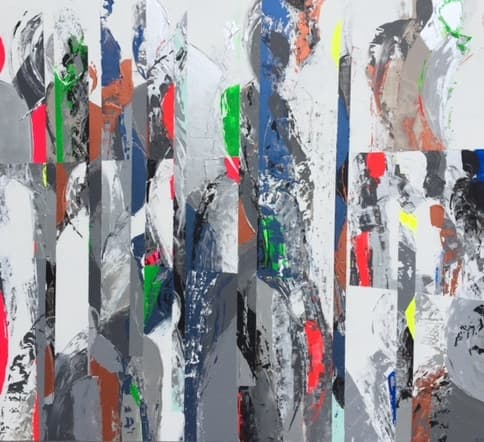 Silhouettes I, peinture de Nadine Hardy, acrylique sur bois, 109 × 122 cm, 2015