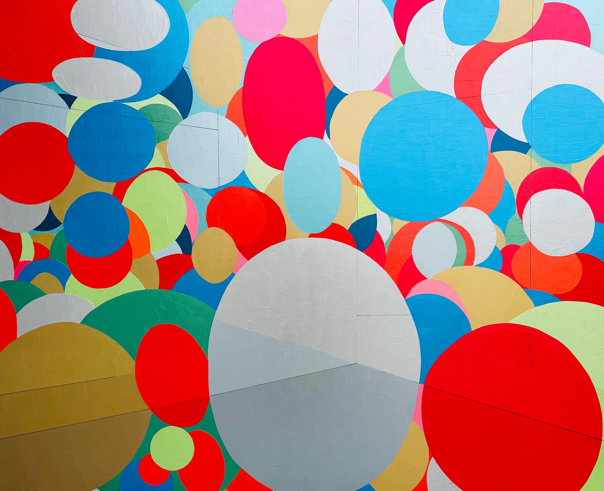 Symphonie cinétique, peinture de Nadine Hardy, acrylique sur bois, 115 × 139 cm, 2024