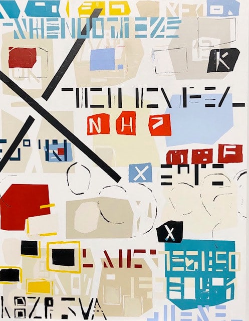 Abstraction 12-19, peinture de Nadine Hardy, acrylique sur bois, 116 × 89 cm, 2019