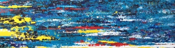 Blue and Yellow, peinture de Nadine Hardy, acrylique sur bois, 55 × 200 cm
