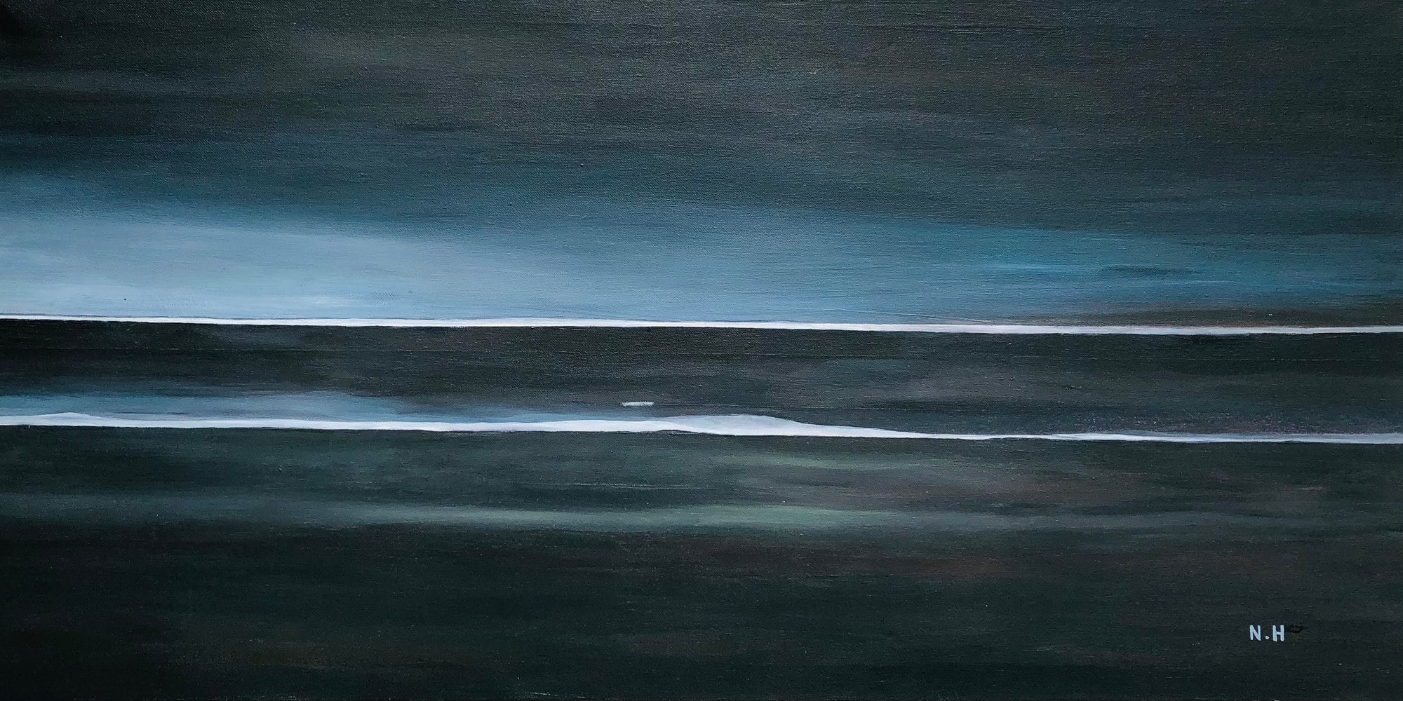 Blue II-22, peinture de Nadine Hardy, acrylique sur toile, 50 × 100 cm, 2022