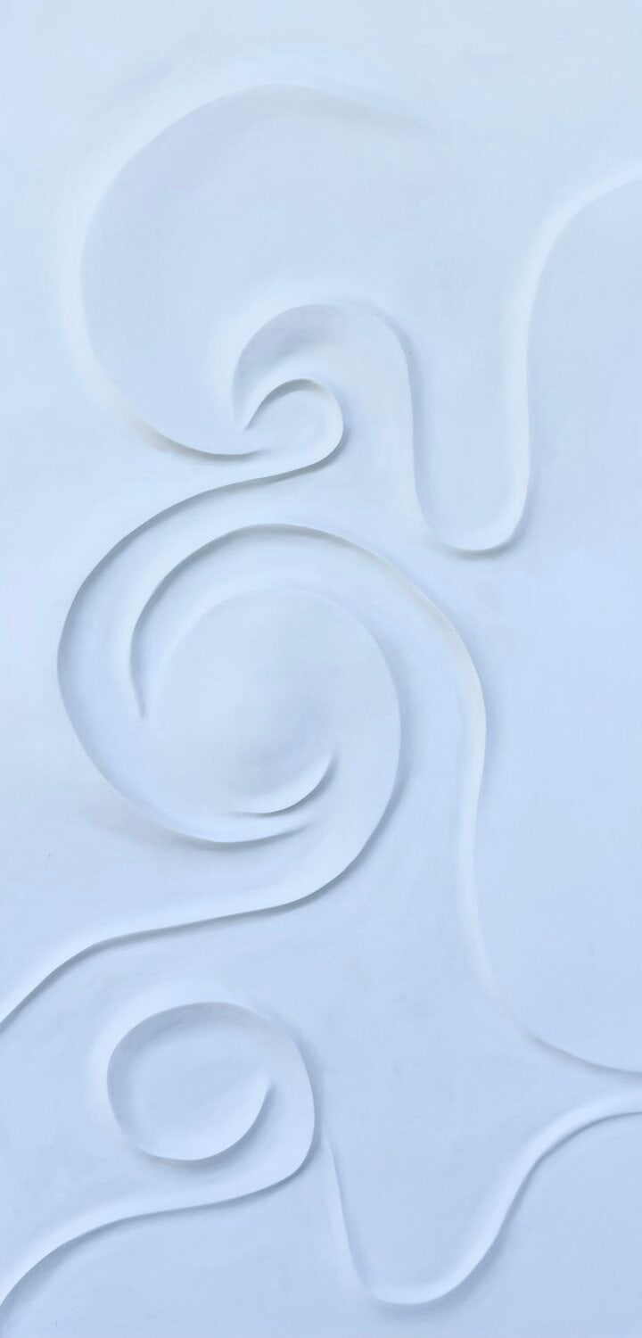 Convergence, bas-relief de Nadine Hardy, acrylique, 100 × 50 cm, 2026