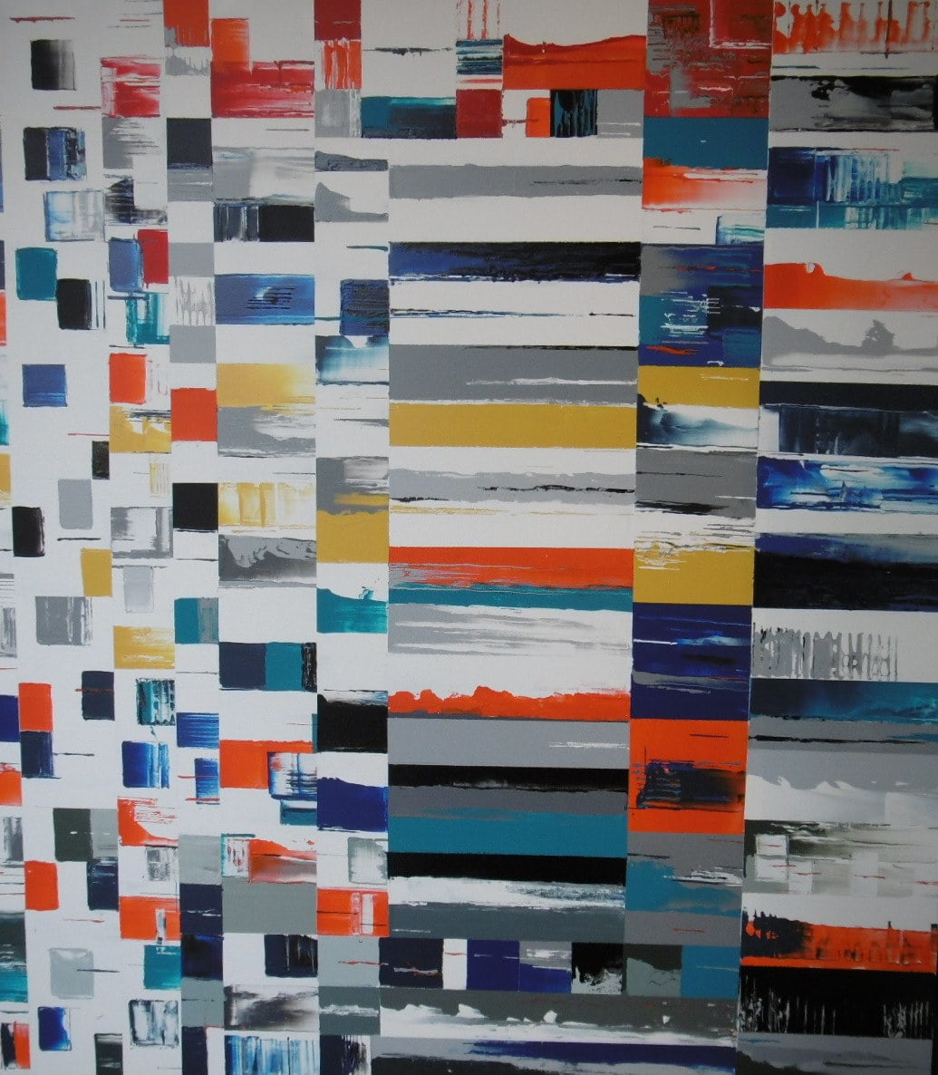 Elévation Statique, peinture de Nadine Hardy, acrylique sur bois, 122 × 109 cm