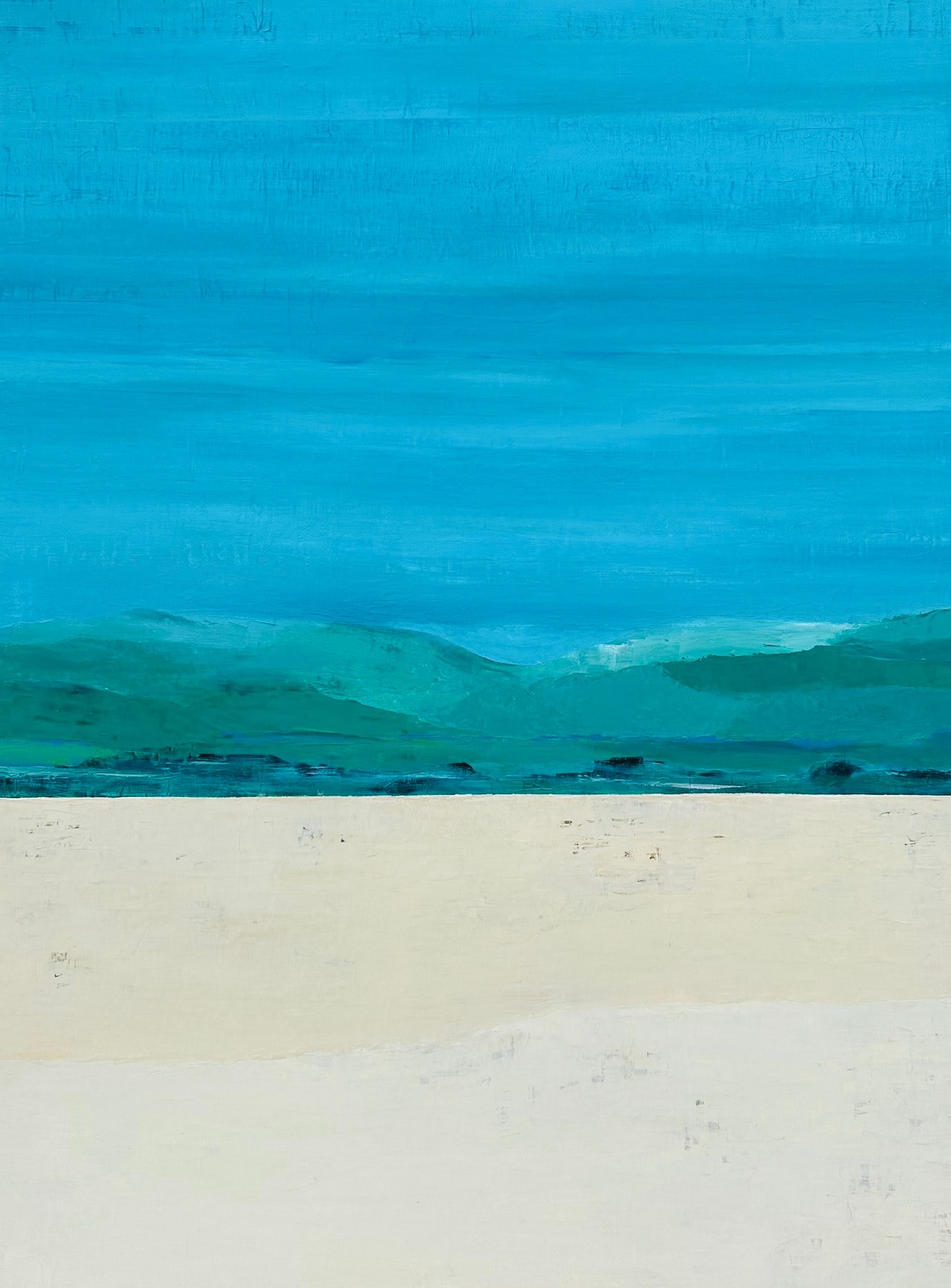 Évanescence chromatique, paysage semi-abstrait de Nadine Hardy, acrylique sur bois et sur châssis, 80 × 60 cm, 2024