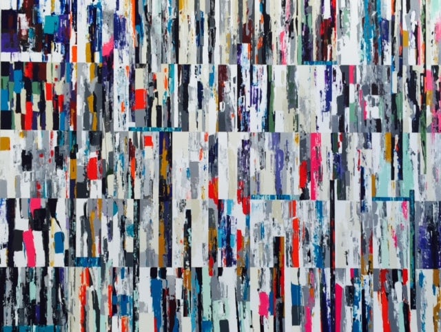 Fréquences, peinture de Nadine Hardy, acrylique sur bois, 89 × 116 cm