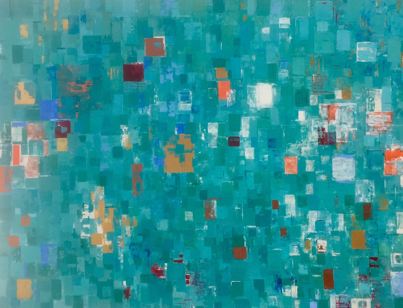 Génération 2018-I, peinture de Nadine Hardy, acrylique sur bois, 89 × 116 cm, 2018