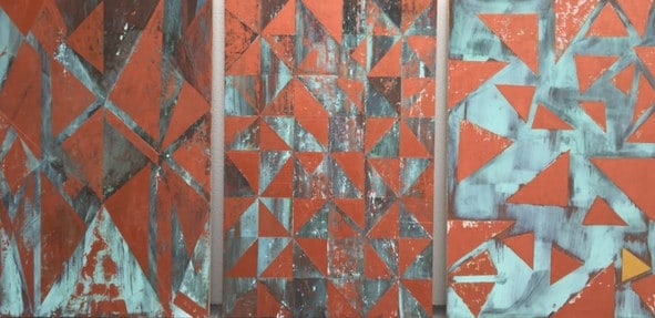 Iridescence I II III, peinture de Nadine Hardy, acrylique sur bois, 100 × 65 cm, 2016