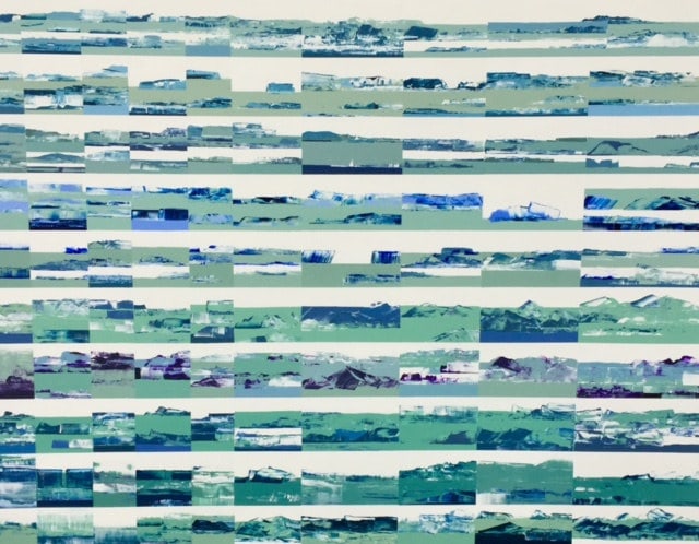 La Mer IV, peinture de Nadine Hardy, acrylique sur bois, 89 × 116 cm, 2018