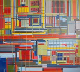 Parallel World, peinture de Nadine Hardy, acrylique sur bois, 121 × 110 cm, 2013