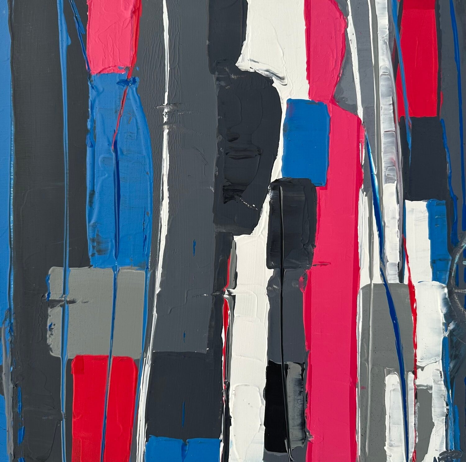 Passage ordonné, peinture de Nadine Hardy, acrylique sur bois, 30 × 30 cm, 2024