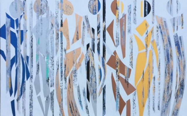 Présence 1-19, peinture de Nadine Hardy, acrylique sur bois, 111 × 170 cm, 2019