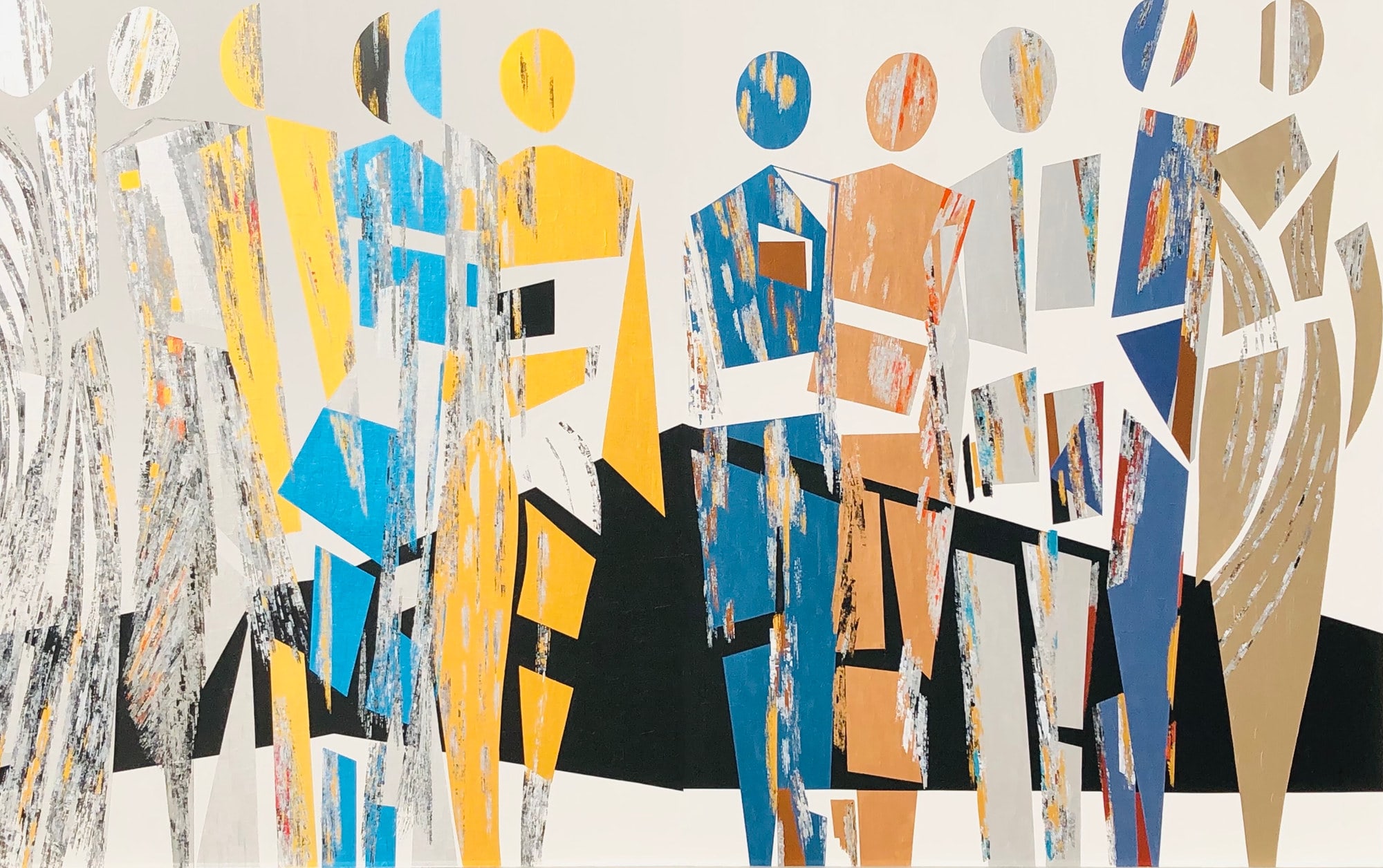 Présence 23, peinture de Nadine Hardy, acrylique sur bois, 150 × 240 cm