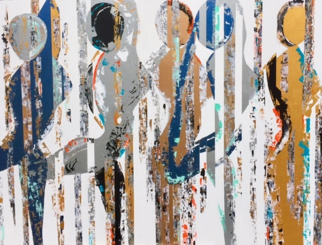 Présence X, peinture de Nadine Hardy, acrylique sur bois, 89 × 116 cm
