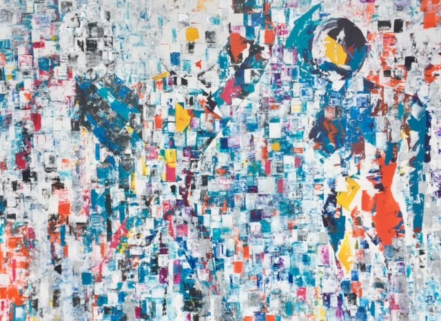 Présence XI, peinture de Nadine Hardy, acrylique sur bois, 73 × 100 cm