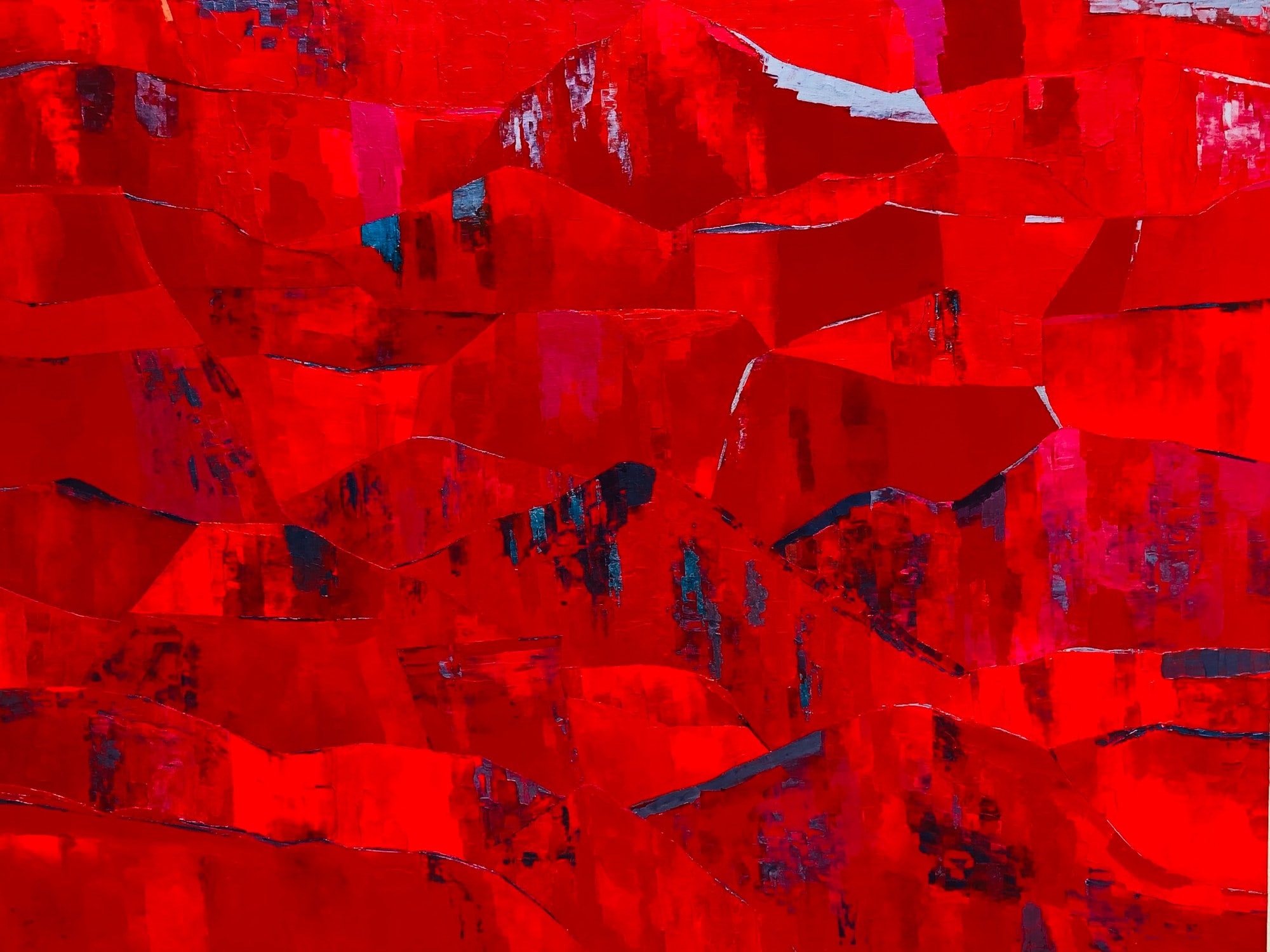 Rouge 1-23, peinture de Nadine Hardy, acrylique sur bois, 89 × 116 cm, 2023