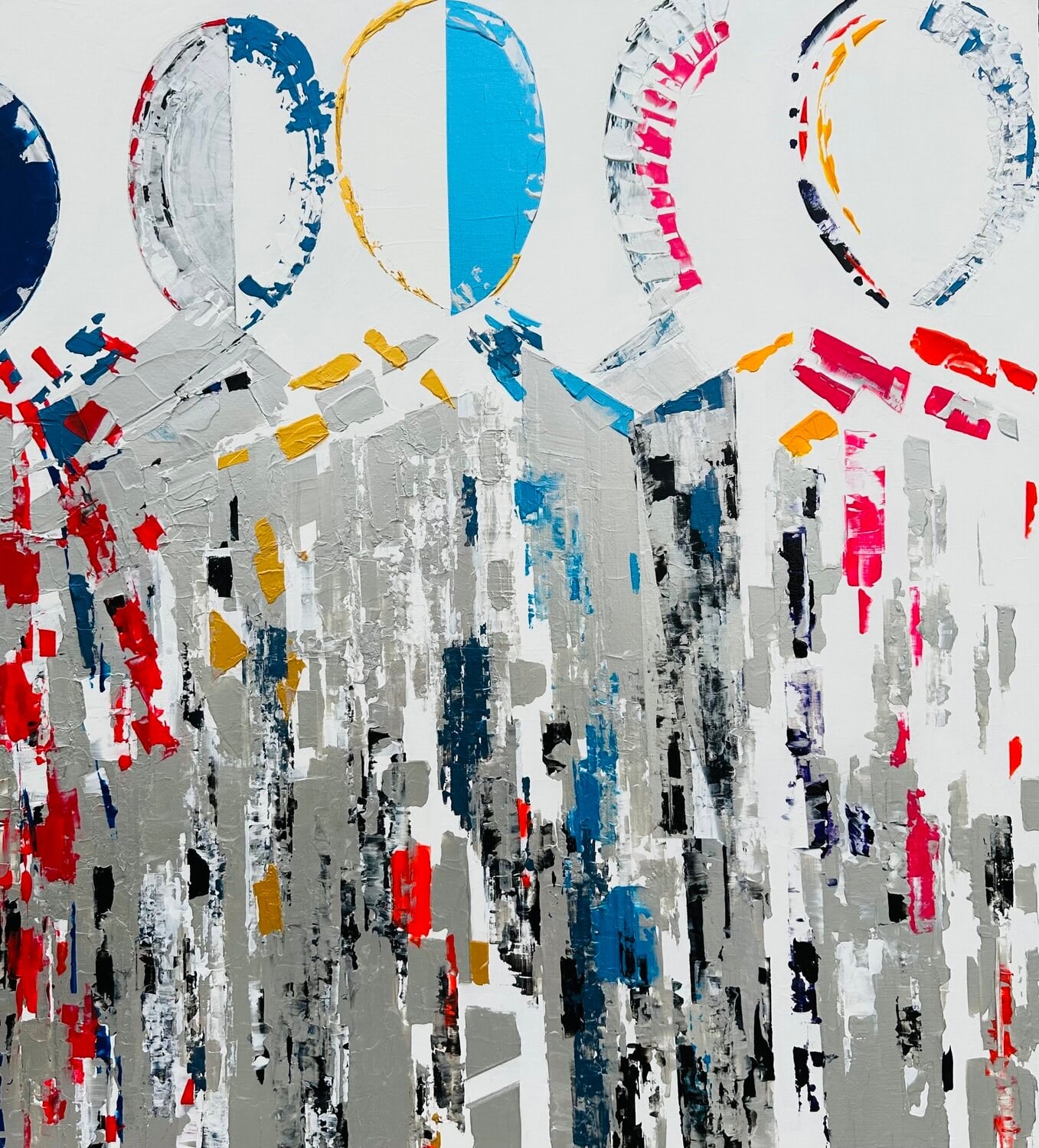Rythme et identité, peinture de Nadine Hardy, acrylique sur bois, 64 × 58 cm, 2026