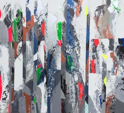 Silhouettes I, peinture de Nadine Hardy, acrylique sur bois, 109 × 122 cm, 2015